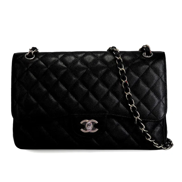 Chanel Jumbo Matelasse 30 Chain Shoulder Bag Black Caviar Skin Silver Hardware in Black Caviar leather from Luxury Promise