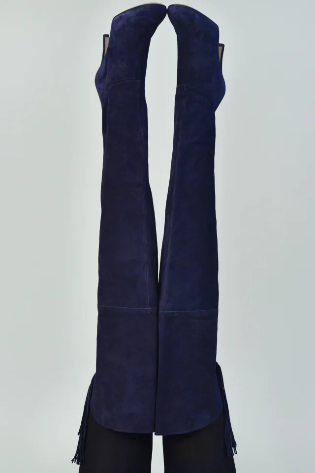 Chloé Navy Suede Thigh High Boots With Fringe Tassels in Navy Suede from Resurrection Vintage, photo 2 of 2