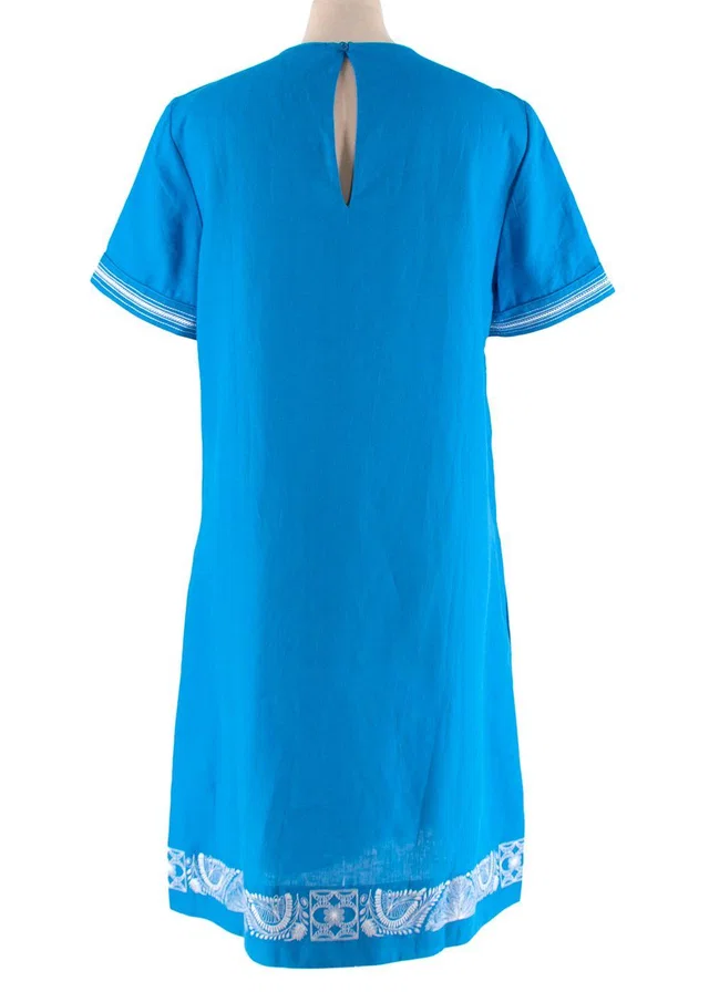 Loro Piana Blue flax embroidered hem shift dress in Blue from HEWI