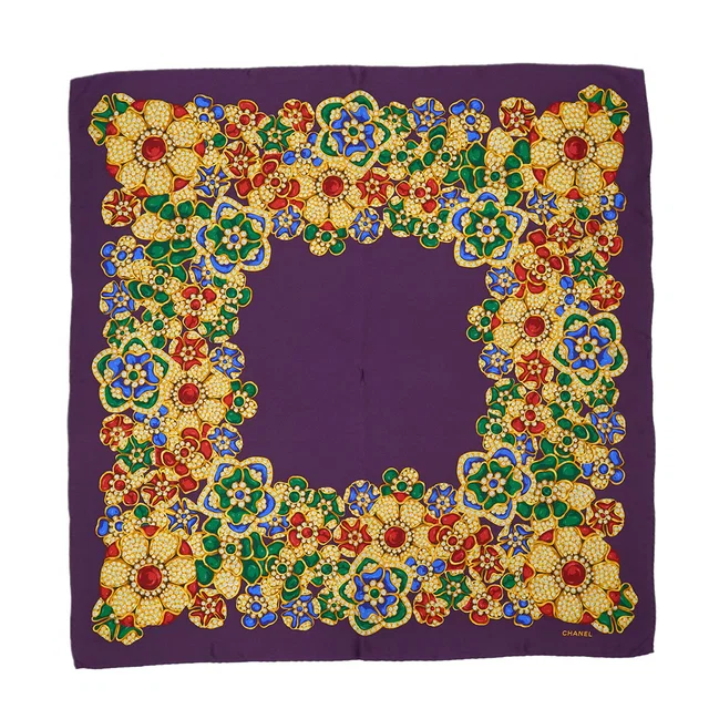 Chanel Vintage Jewelry Pattern Scarf Purple Silk in Purple Silk from Luxury Promise