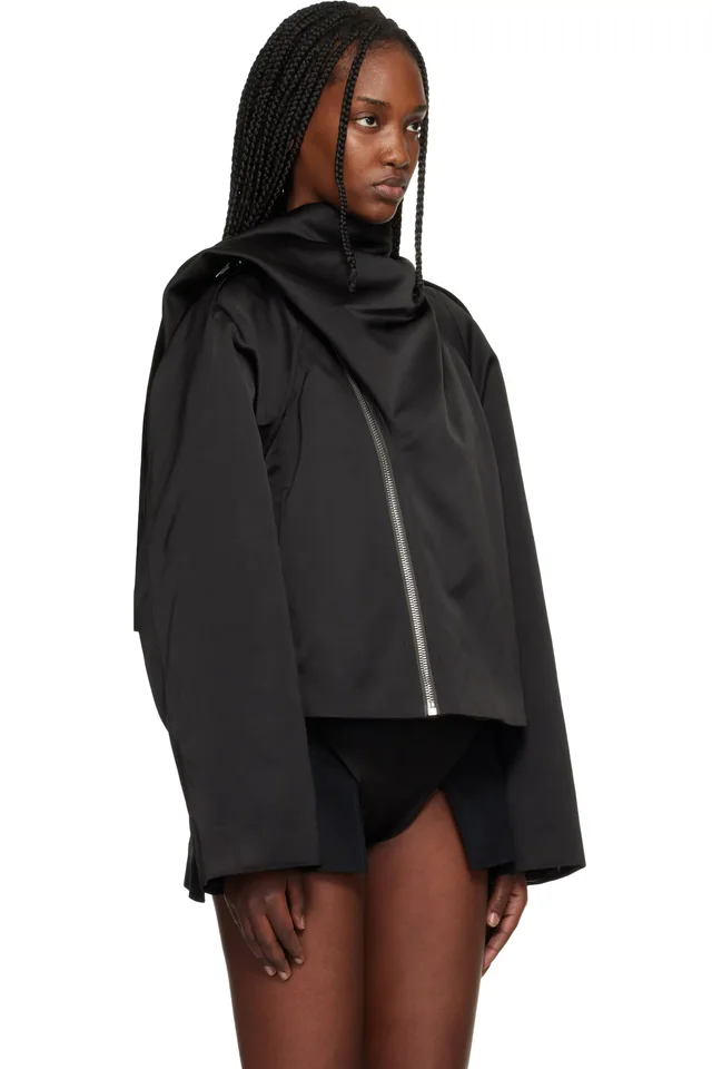 Rick Owens Black Temple Cropped Scarf Flight Jacket, photo 2 of 4 from SSENSE