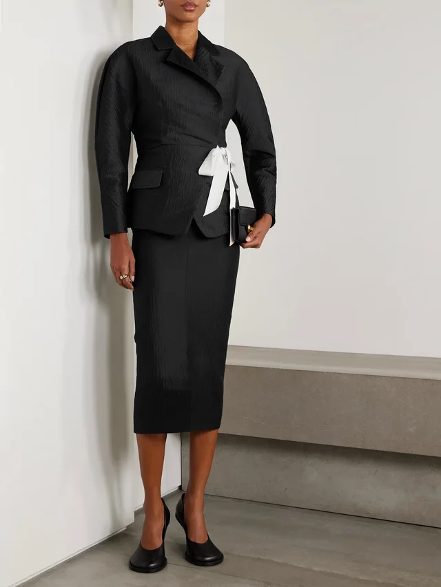 LANVIN Draped satin-jacquard midi skirt in Black, photo 2 of 2 from NET-A-PORTER (Canada)