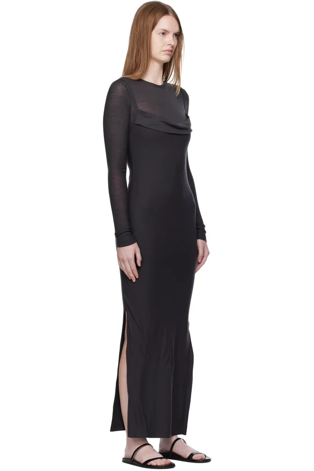 Nanushka Gray Linora Draped Wool Jersey Maxi Dress, photo 2 of 4 from SSENSE