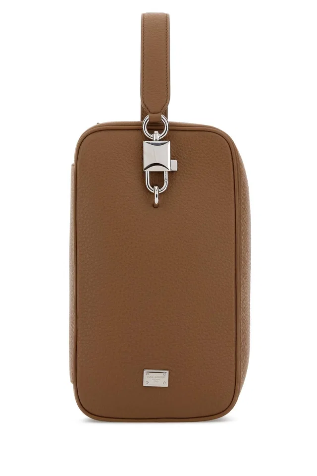 Dolce & Gabbana Leather Lock Closure Top Handle Bag — Brown in Brown Leather from HEWI