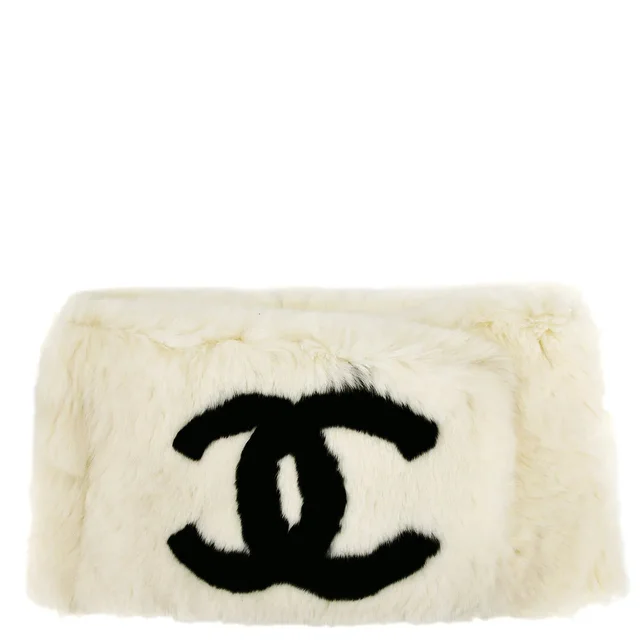 Chanel Fur Shawl Muffler Stole White in White from AMORE Vintage Tokyo