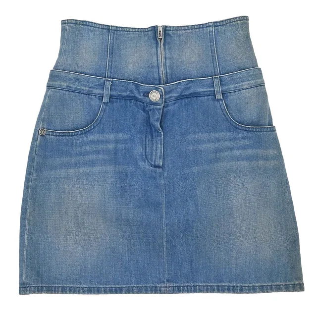Chanel 2016 Denim Skirt Blue #36 in Blue Denim from AMORE Vintage Tokyo