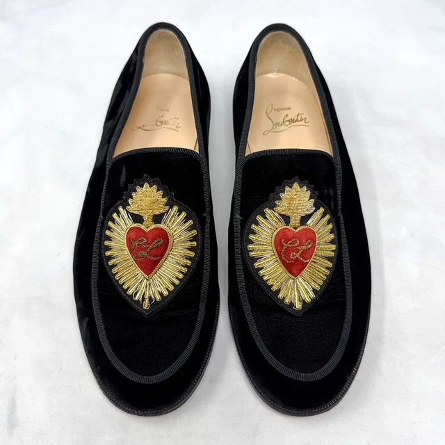Christian Louboutin Perou Corazon Embroidered Heart Velvet Flat Loafer Shoes 34 in black|red Velvet from Poshmark, photo 1 of 1