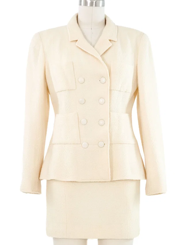 1996 Chanel Ivory Tweed Skirt Suit in White Tweed from Arcade Vintage