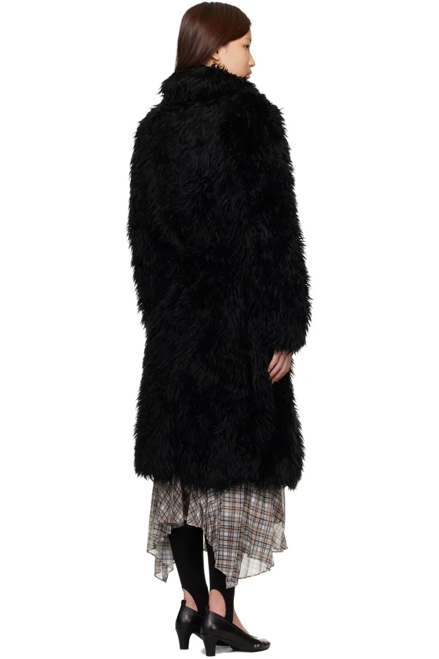 Acne Studios Black Belted Faux-Fur Coat, photo 3 of 4 from SSENSE