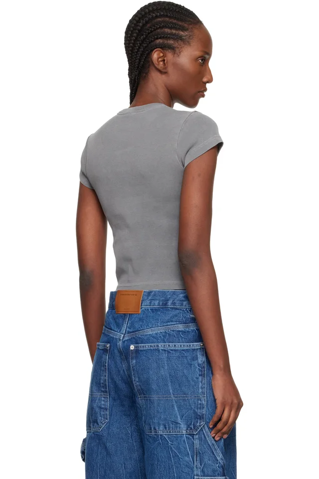 Alexander Wang Gray Crystal Logo Cotton Baby T-shirt, photo 3 of 4 from SSENSE