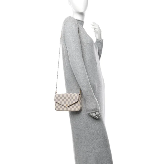 Louis Vuitton Damier Azur Pochette Felicie Chain Wallet Rose Ballerine in Pink Coated canvas from FASHIONPHILE, photo 2 of 12