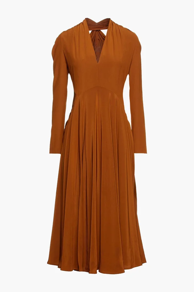 Victoria Beckham Cutout Silk Crepe de Chine Midi Dress in Beige from THE OUTNET, photo 1 of 1