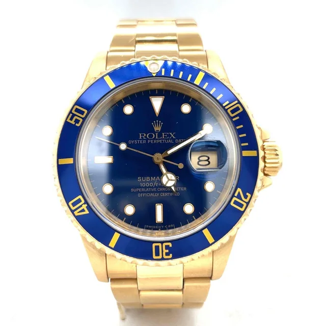 Rolex Submariner Automatic Chronometer Blue Dial Mens Watch 16618 LB in yellow|blue|gold Ceramic from Jomashop.com