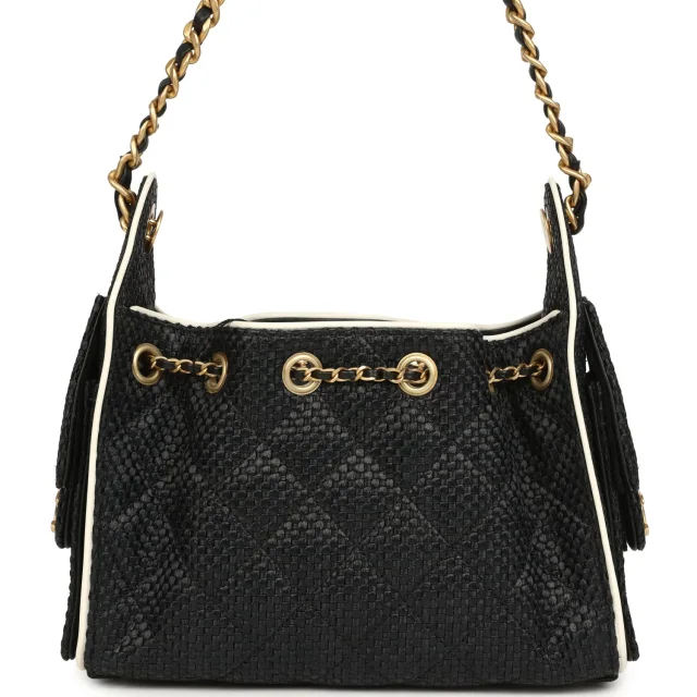 Chanel Mini 25 Hobo Bag Black Raffia and White Calfskin Antique Gold Hardware in Black Raffia from Madison Avenue Couture, photo 5 of 9