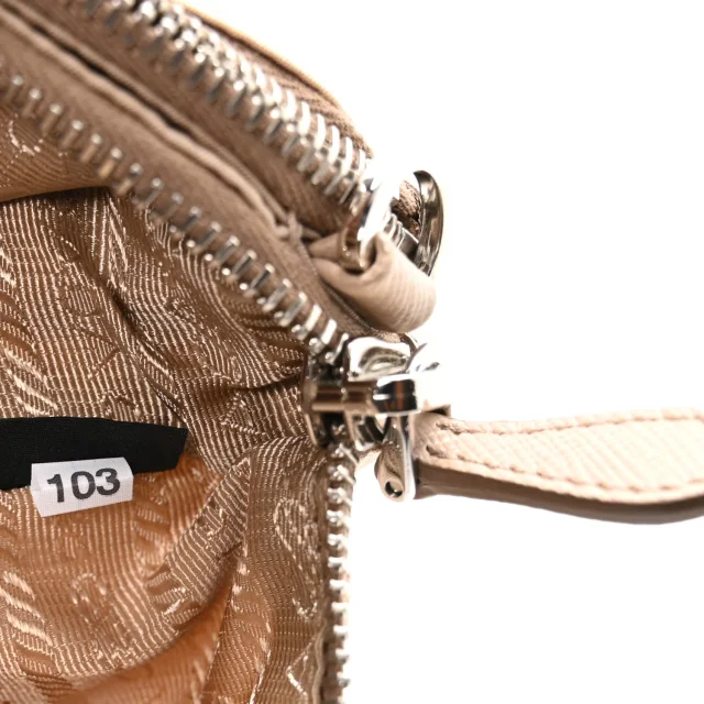Prada Re-Nylon Saffiano Re-Edition 2000 Double Zip Crossbody Bag Cammeo in Saffiano leather from FASHIONPHILE, photo 8 of 11