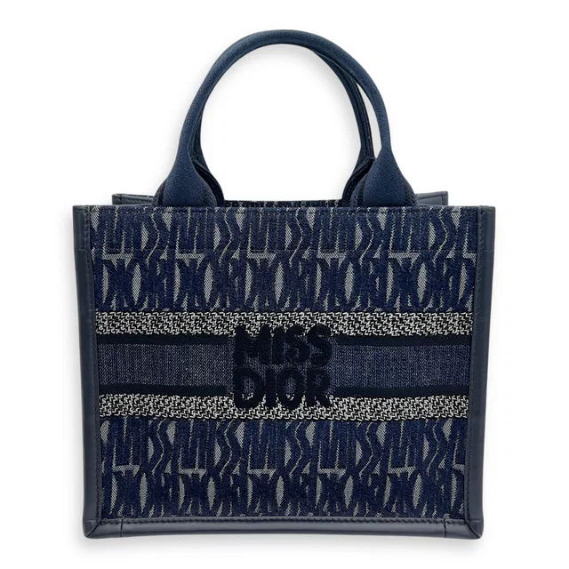 Dior Book Tote Small Blue Top Handle Bag in Denim in Blue Denim from Luxury Promise