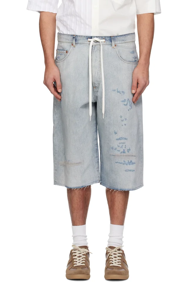 MM6 Maison Margiela Blue Drawstring Denim Shorts, image 1 of 1 from SSENSE