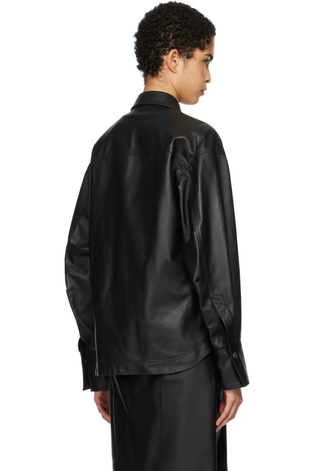 The Attico Black Eliza Leather Shirt, photo 3 of 4 from SSENSE