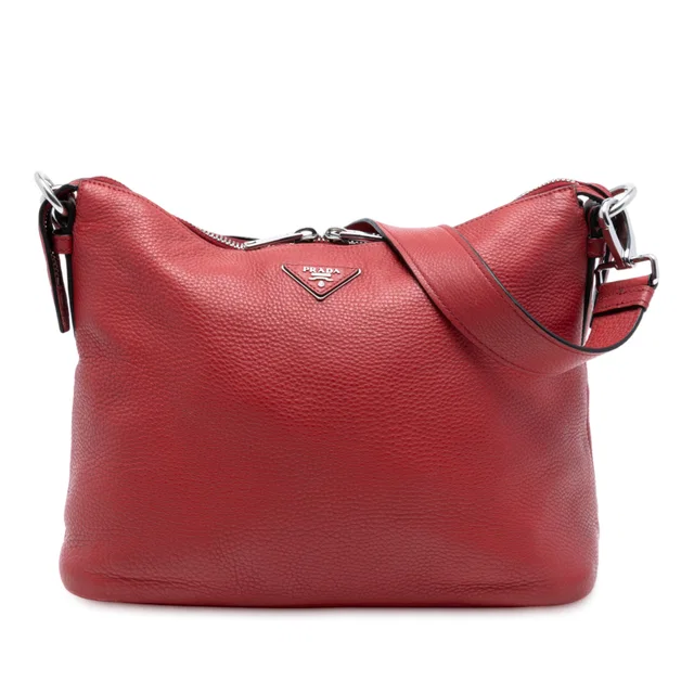 Red Prada Vitello Daino Shoulder Bag in Red Leather from Designer Revival