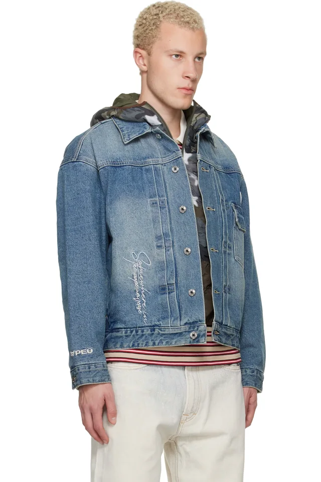 AAPE by A Bathing Ape Blue 'AAPE' Main Denim Jacket, photo 2 of 4 from SSENSE