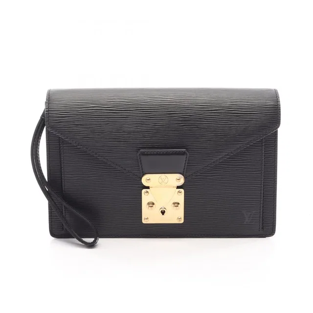 Louis Vuitton Clutch Series Dragonne Noir Leather Pochette in Black Leather from The Reluxe