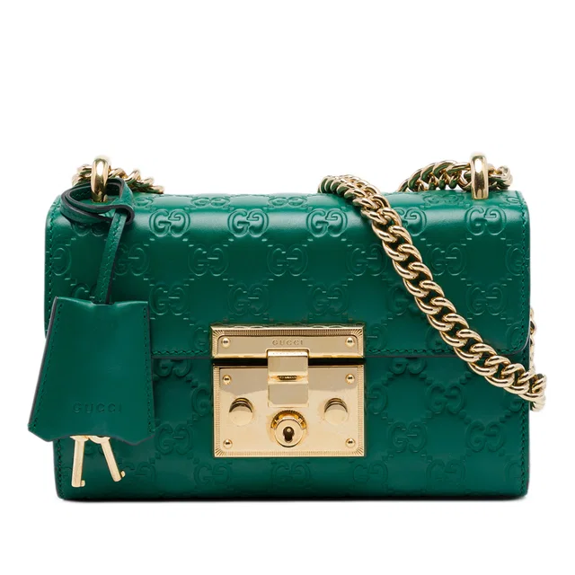 Green Gucci Small Guccissima Padlock Crossbody in Green Leather from Designer Revival, photo 1 of 1