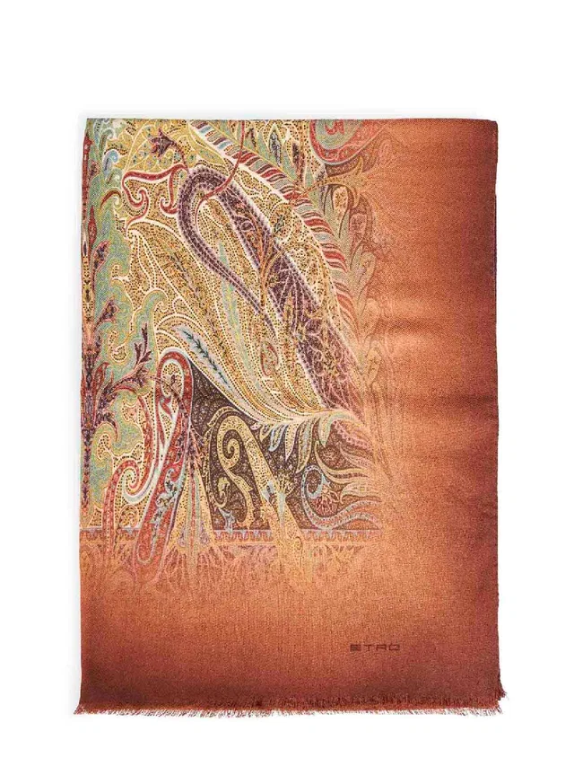 Etro Paisley Jacquard Wool Scarf — Brown Scarfs in Brown Wool from HEWI