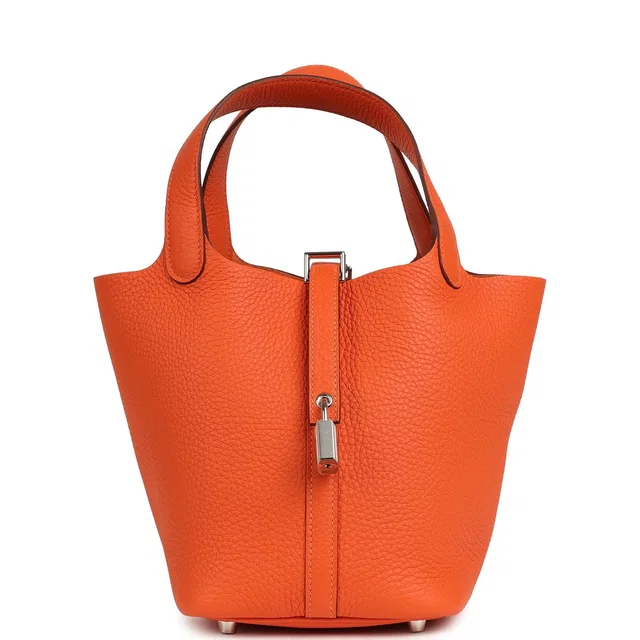 Hermès Picotin Lock 18 Tangerine Clemence Palladium Hardware in Clemence leather from Madison Avenue Couture