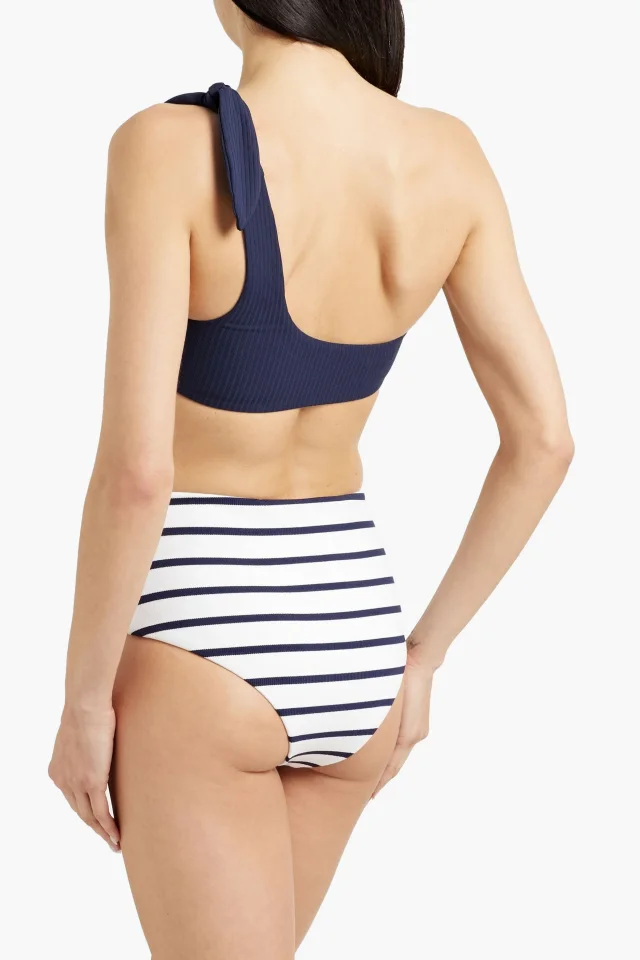 Eberjey One-Shoulder Ribbed Bandeau Bikini Top in Navy, photo 3 of 4 from THE OUTNET