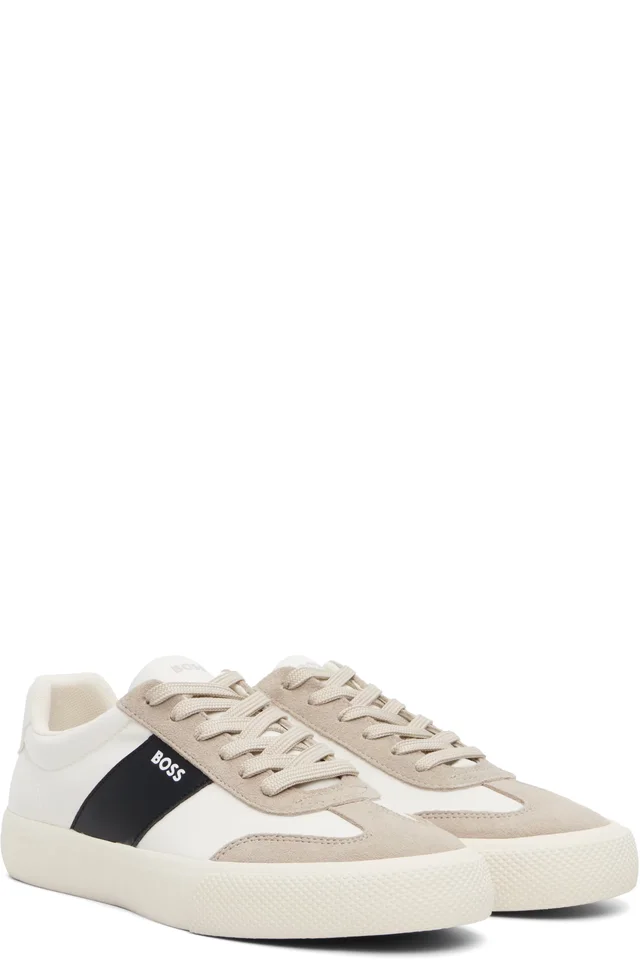 BOSS White Low-Top Suede Trim Sneakers, photo 4 of 5 from SSENSE