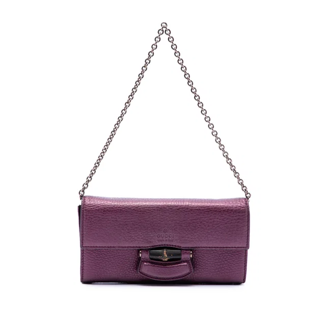 Purple Gucci Metallic Calfskin Bamboo Wallet on Chain Long Wallets in Purple Calfskin from Designer Revival
