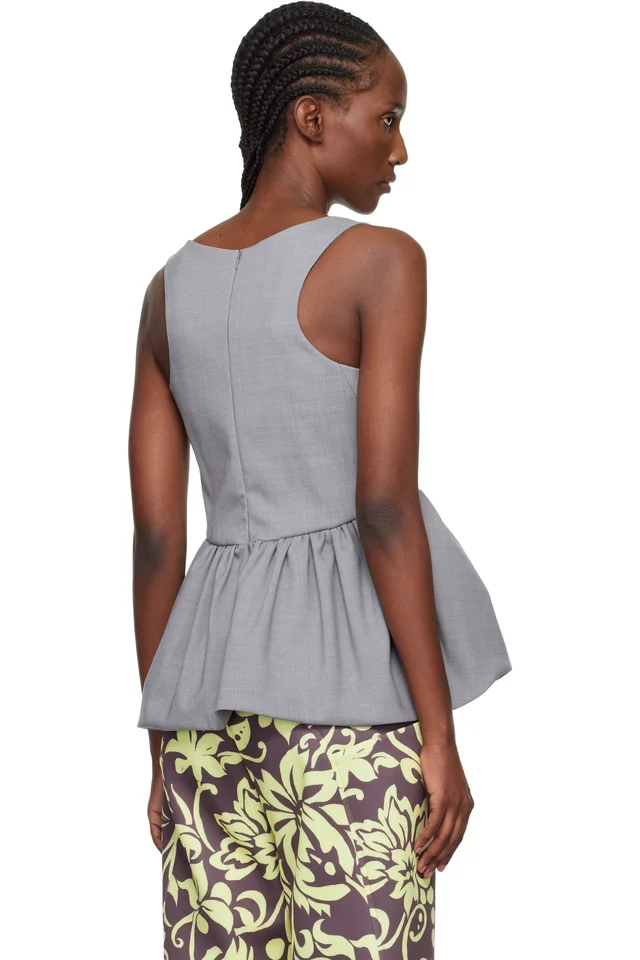 Dries Van Noten Gray Wool Peplum Blouse, photo 3 of 4 from SSENSE
