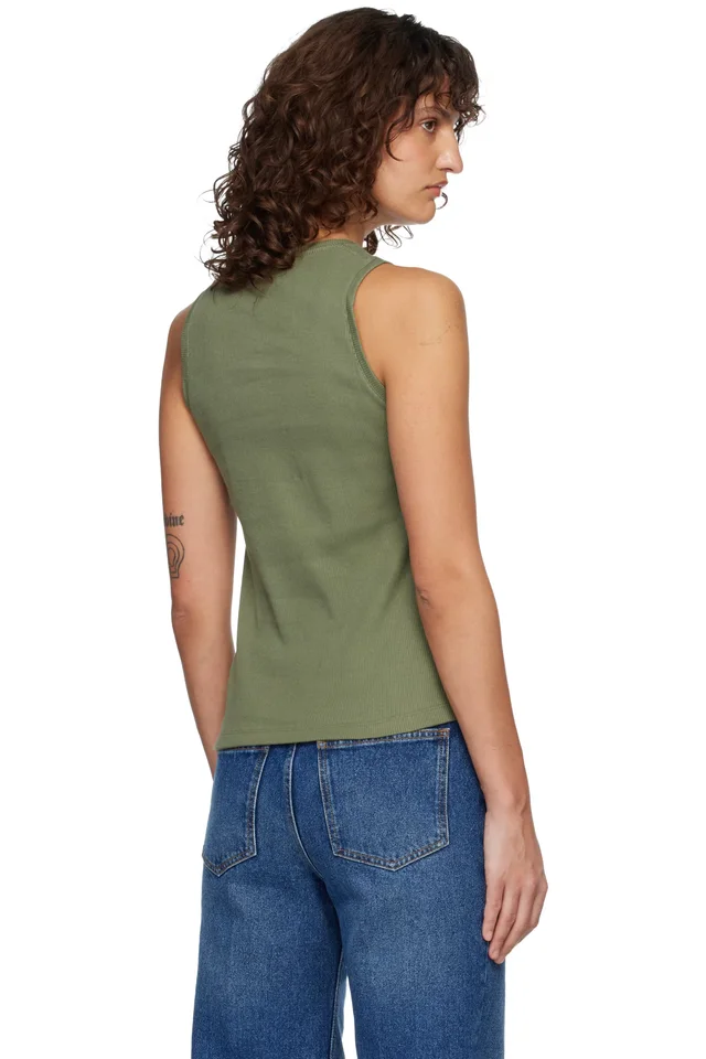 Khaki 'Balmain Paris' Jersey Tank Top, photo 3 of 4 from SSENSE
