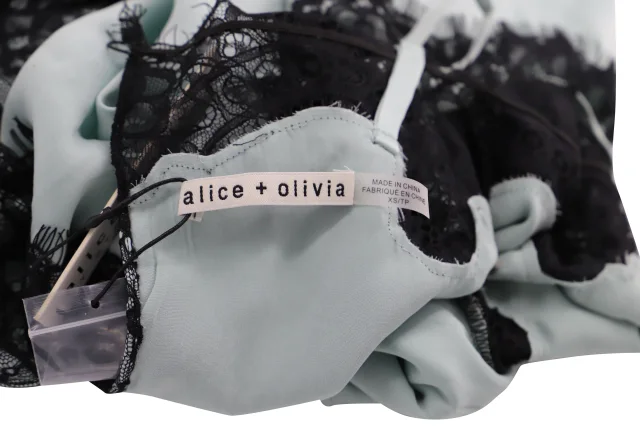 Alice & Olivia Cold Shoulder Lace Top in Mint Green Silk in Green, photo 4 of 4 from ShopSimon