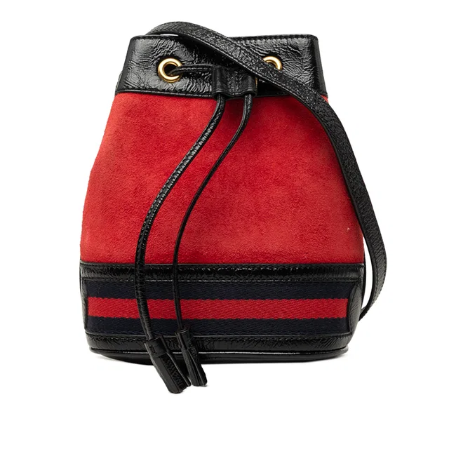 Red Gucci Mini Suede and Patent Web Ophidia Bucket Bag in Red Patent leather from Designer Revival, photo 1 of 1