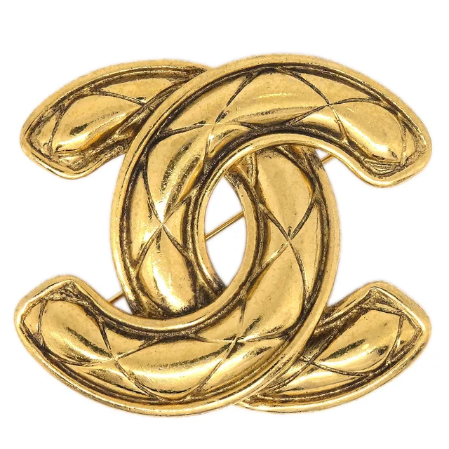 Chanel Quilted CC Brooch Pin Large Gold 1152 in Gold from AMORE Vintage Tokyo