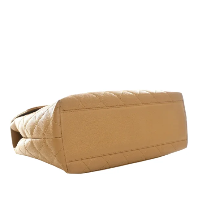 Beige Chanel CC Quilted Caviar Kelly Top Handle Bag Handbag in Beige Caviar leather from Designer Revival, photo 12 of 15