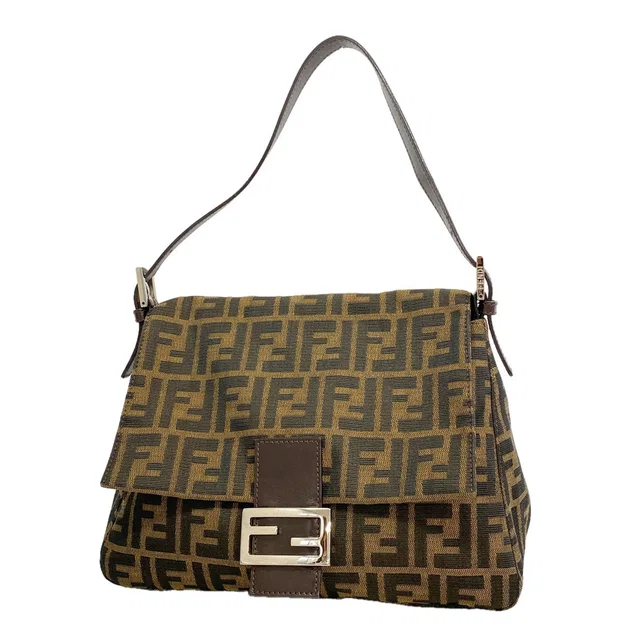 Fendi Handbag Zucca Mamma Bucket Nylon Canvas Brown Silver in Brown Canvas from The Reluxe