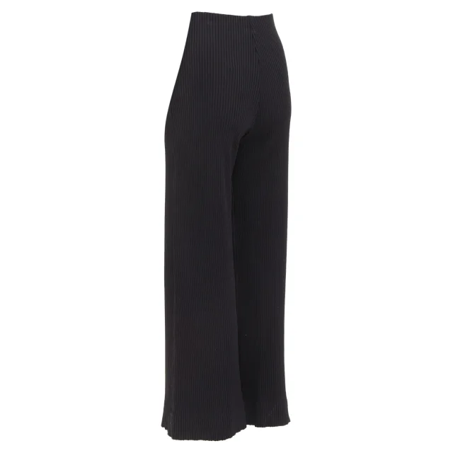 Balenciaga viscose blend ribbed wide leg cropped pants in black, photo 6 of 6 from ShopSimon
