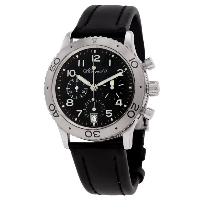 Breguet Type XX Transatlantique Chronograph Automatic Black Dial Mens Watch 3820ST/H2/9W6 in silver|gray|black Leather from Jomashop.com