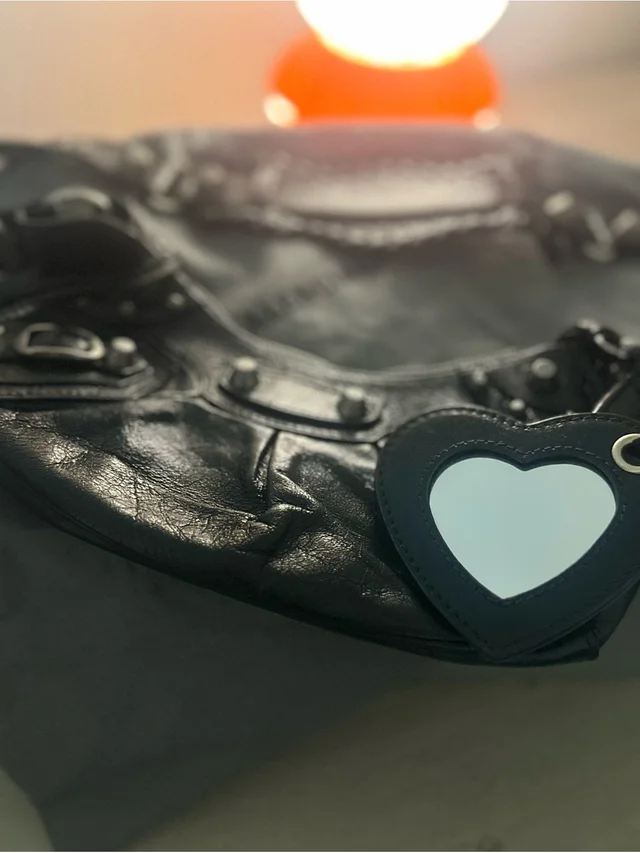 Balenciaga Black Leather Hobo With Heart Mirror Charm in white|black Leather from Poshmark