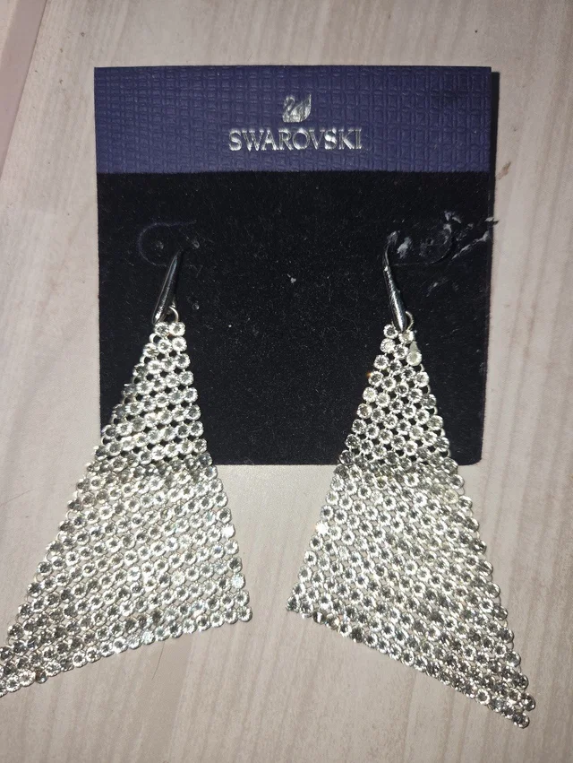 Swarovski Vintage Silver Crystal Mesh Triangle Drop Earrings in silver|gray from Poshmark