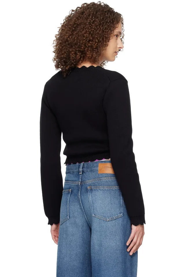 GANNI Black Crochet Appliqué Cardigan, photo 3 of 4 from SSENSE