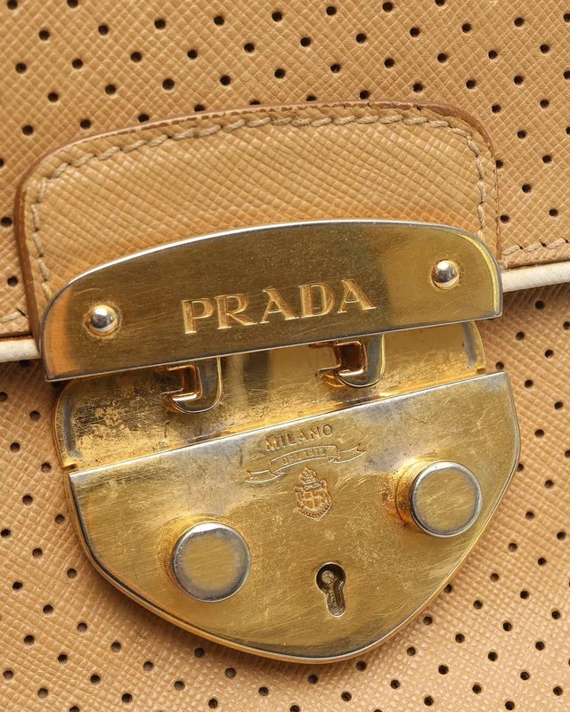 Prada Perforated Sound Lock Flap Bag in Leather from A Retro Tale, photo 7 of 9