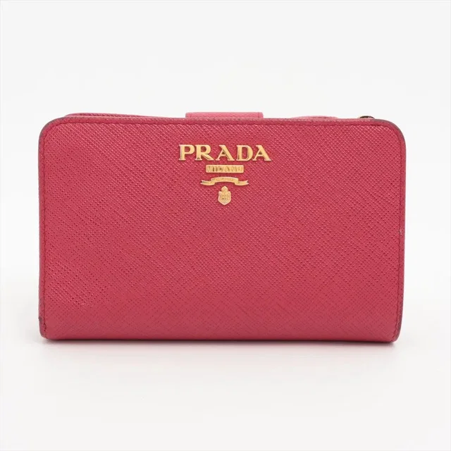 Prada Bifold Wallet Compact Pink in Pink Saffiano leather from The Reluxe