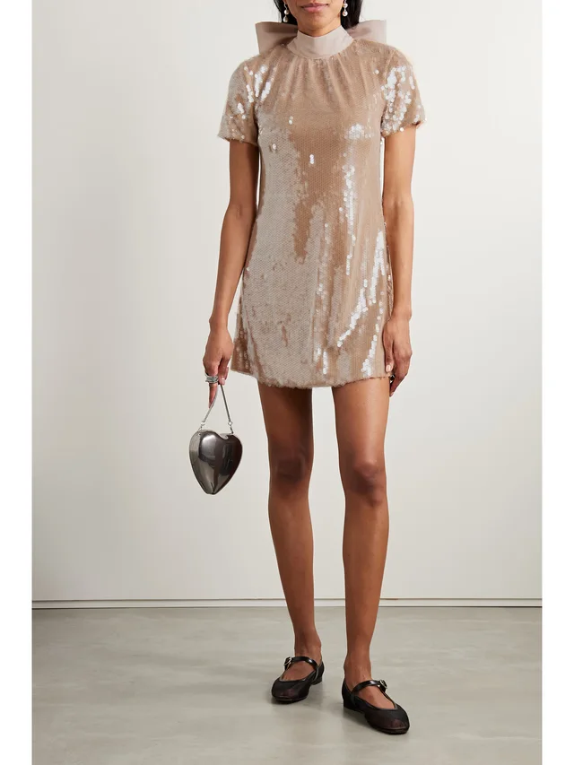 STAUD Ilana cotton-blend faille-trimmed sequined tulle mini dress in Beige, photo 2 of 2 from NET-A-PORTER (Canada)