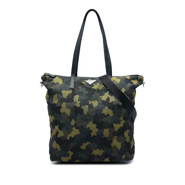 Green Prada Tessuto Stampato Satchel in Green Nylon from Designer Revival