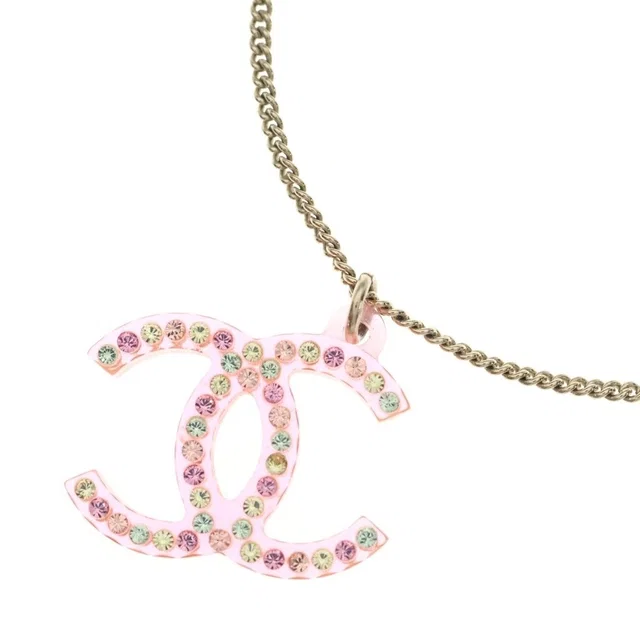 Chanel CC Logo Rhinestone Pendant Chain Pink Gold in Pink from The Reluxe