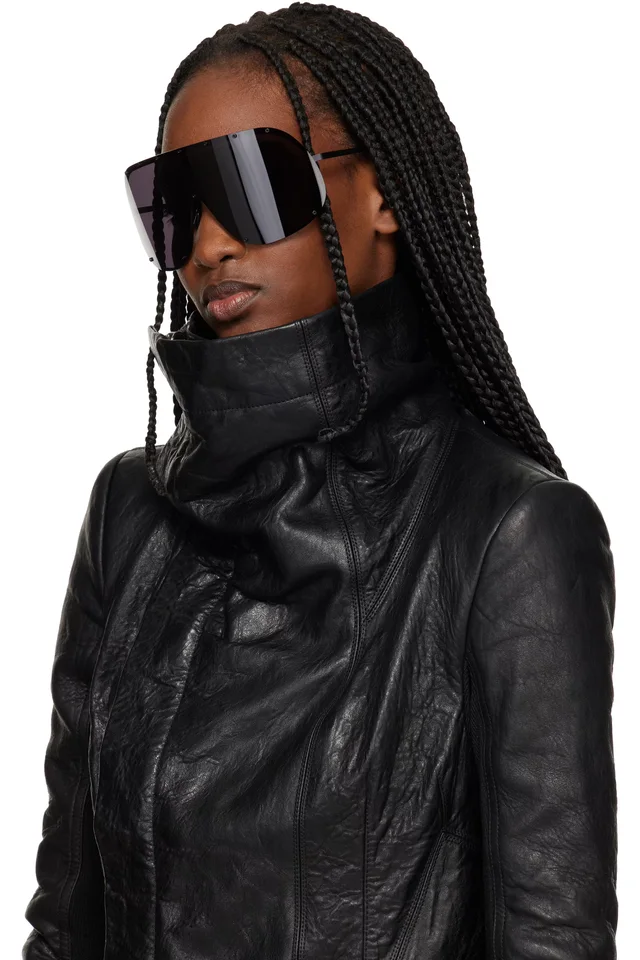 Rick Owens Black Temple Shield Sunglasses, photo 4 of 4 from SSENSE