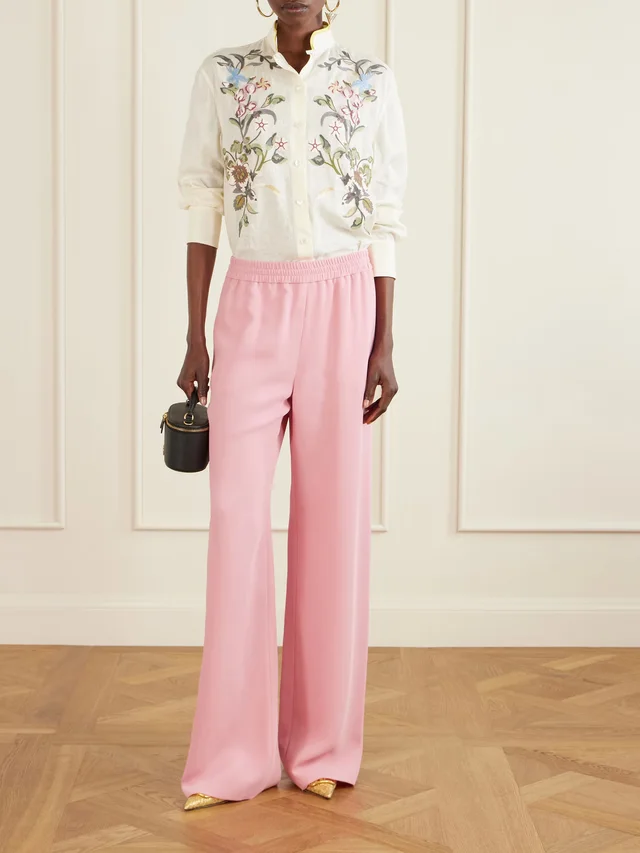 VALENTINO GARAVANI Silk-cady wide-leg pants in Pink, photo 2 of 2 from NET-A-PORTER (Canada)